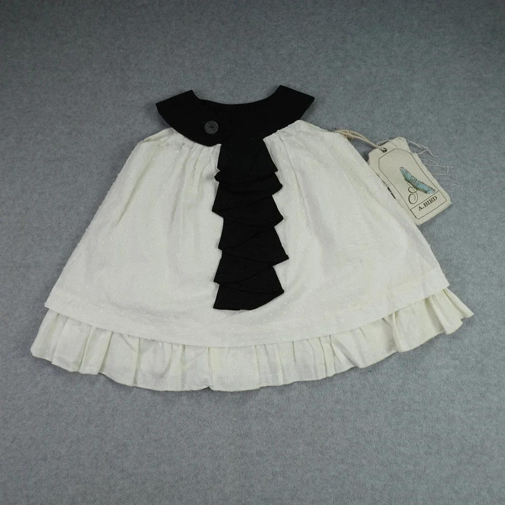 A.Bird Ruffle Outfit Set Girls 2/3 Cream Black Boutique Linen Lacy Pant